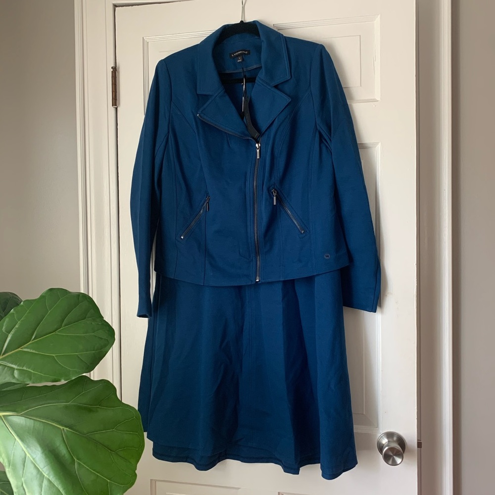 NWT LANE BRYANT PONTE Blue Skirt Jacket Set 14/16